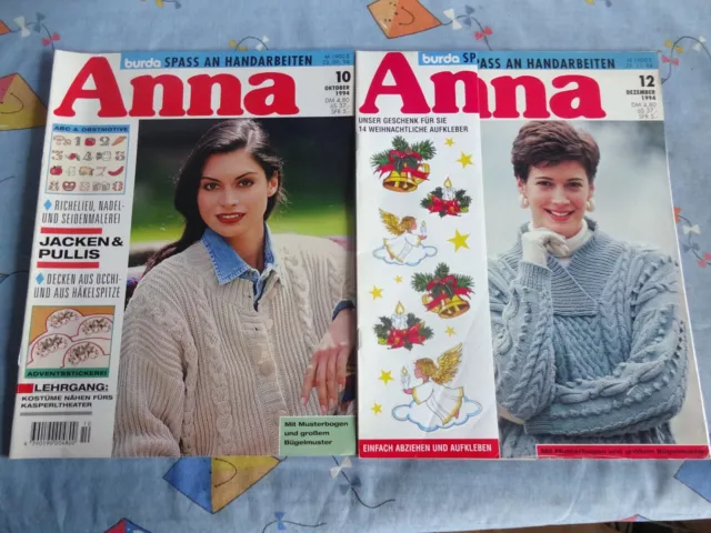 2 X Anna burda Spaß an Handarbeiten 10+12 1994  Sticken Häkeln Stricken Klöppeln