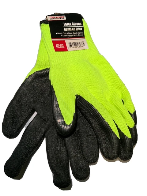 Work Gloves Home or Mechanical Construction Latex Neon Safety Yellow Heavy duty
