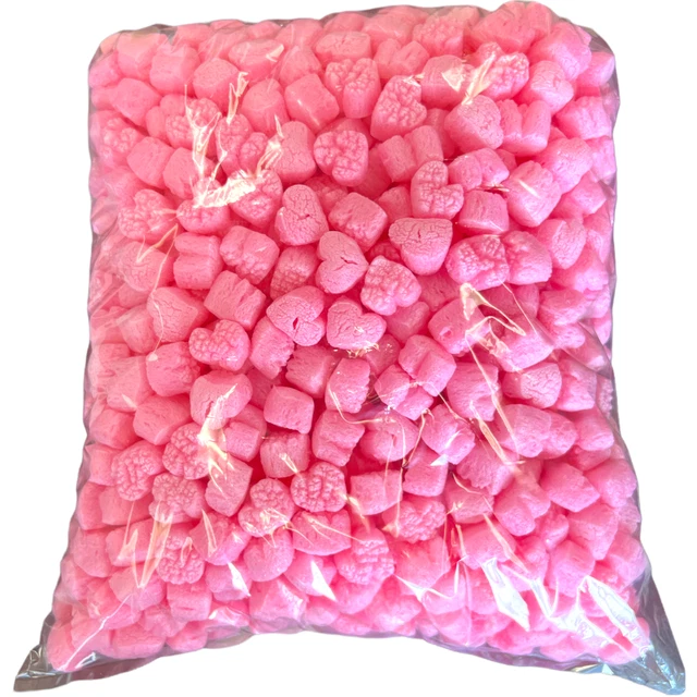 Funpak Packing Peanuts Pink Hearts Shape Minipack .6 Cu Ft Biodegradable
