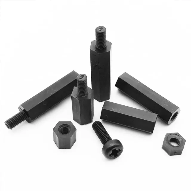 25/50pc M2M2.5M3M4 Black Plastic Nylon Hex Column Standoff Spacer Phillips Screw