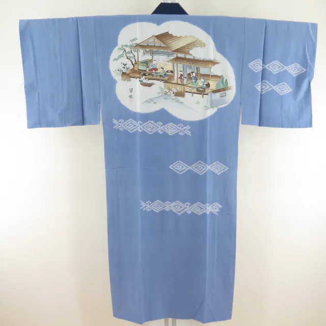 Juban Kimono inner wear Silk Edo landscape pattern Blue 54.3inch Men's
