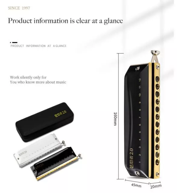 EASTTOP Dream 2.0 12Holes Chromatic Harmonica Key of C Professional Mouth Organ 2