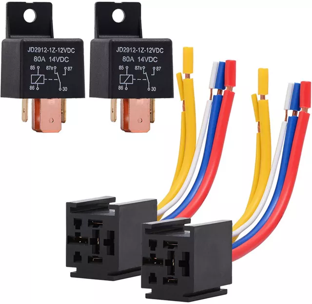 2 Packs Car Relay with Harness Truck Motor Heavy Duty 5-Pin 80A Socket 12V SPDT