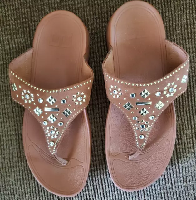 New Fitflop Lulu Aztek Stud Suede Toe Thong Sandals In Caramel Color Size 10