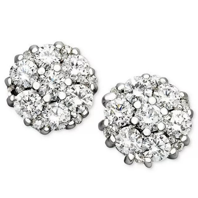 4CT Simulated Diamond Flower Cluster Stud Earrings 14k White Gold Plated Silver