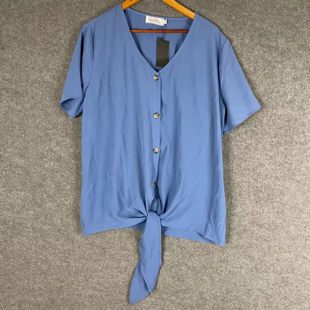 NEW Mama Clothing Button Up Shirt Womens 20 Plus Blue Top Bow Maternity Ladies