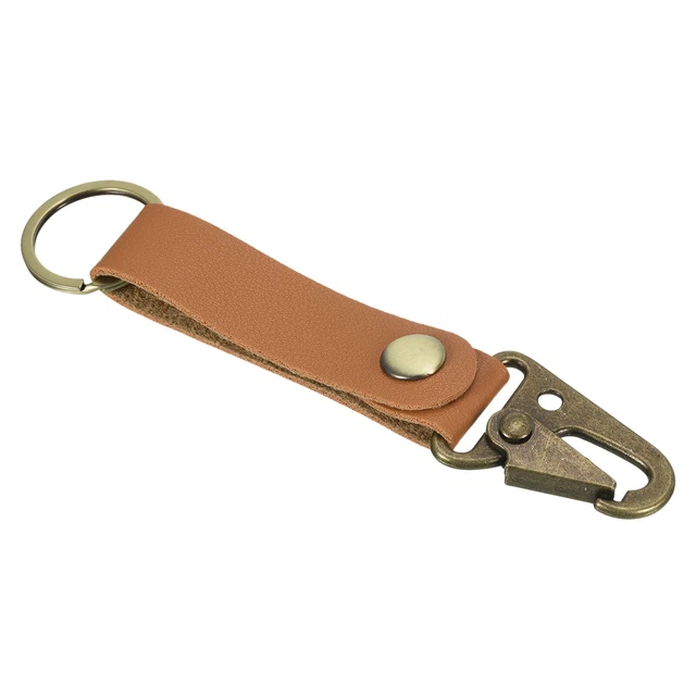 Leather Keychain, PU Belt Clip Key Ring Fob Holder for Bag Wallet, Brown