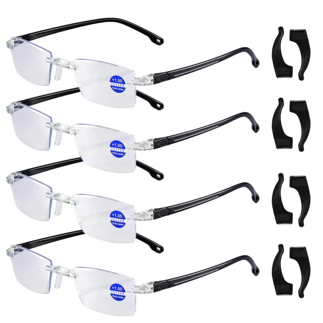 4 Packs Mens Rimless Reading Glasses Anti Blue Light Lightweight w/ear Hooks