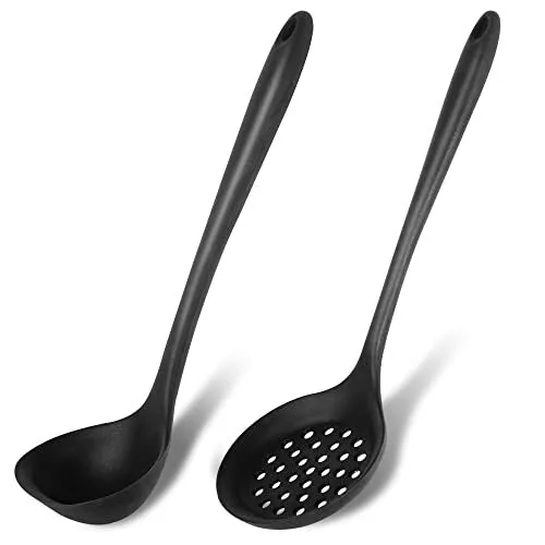 Silicone Soup Ladle Spoon Set of 2Silicone Nonstick Large Skimmer Slotted Spo...