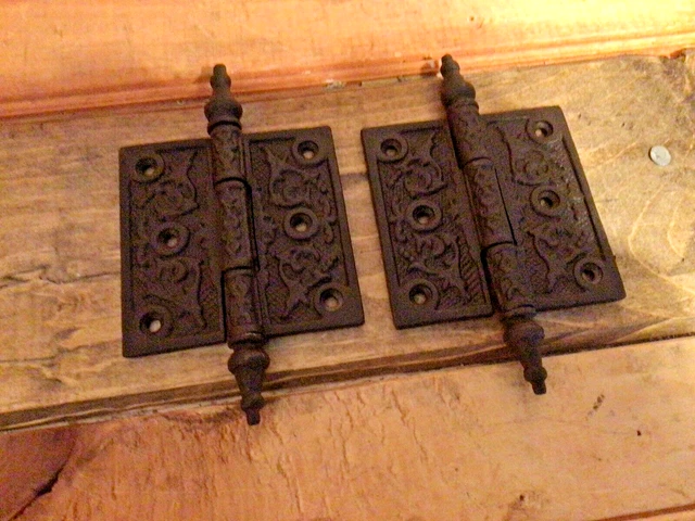 Vintage Pair Of Steel 2″ 3 Hole Hinges Salvage Unrestored Cabinet Door