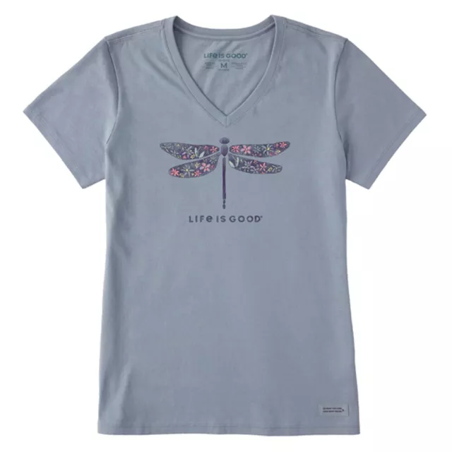 Life is Good 107988 - Women's Wildflower Dragonfly Crusher-LITE Vee - Stone Blue