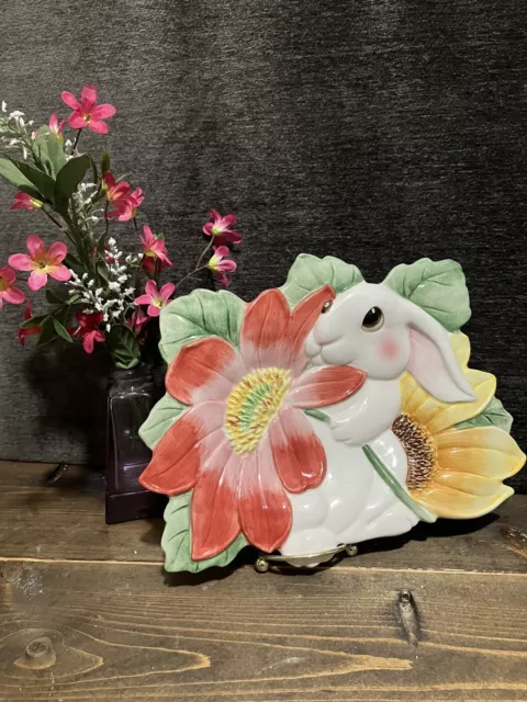 Fitz & Floyd Essentials Bunny Blooms Ceramic Plate Rabbit Flowers Spring Easter