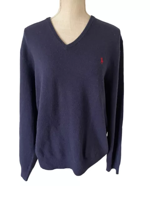POLO RALPH LAUREN 100% Wool Navy Blue V-Neck Sweater Men's XL $28.99 ...