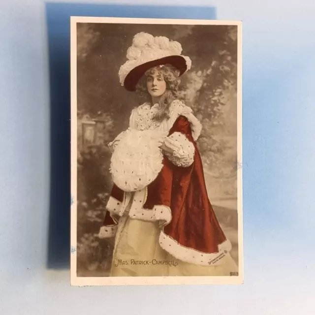 Edwardian Actress Postcard 1906 Real Photo Mrs Pat Patrick Campbell Ermine Fur