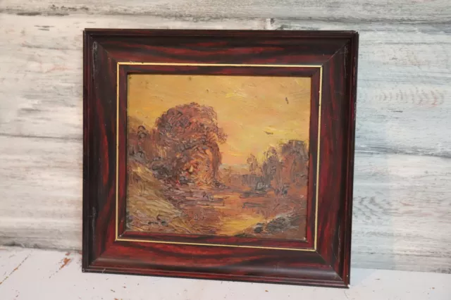 Ancienne petite peinture huile sur carton paysage