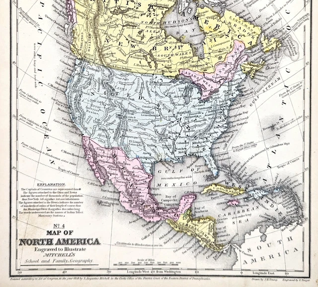UNITED STATES 1858 Map ORIGINAL North America Mexico Canada West Indies