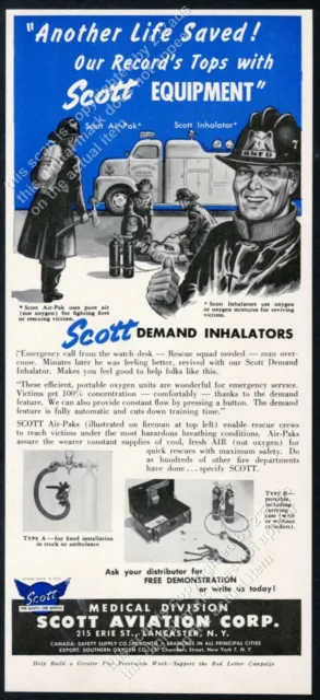 1952 Scott Air Pak breathing apparatus fire fighter art vintage trade print ad