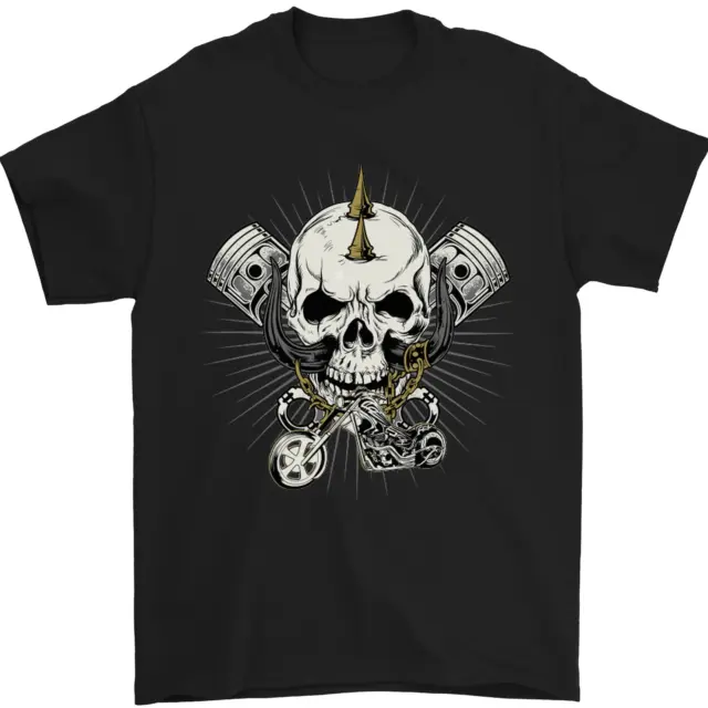 T-shirt da uomo Piston Skull moto biker 100% cotone