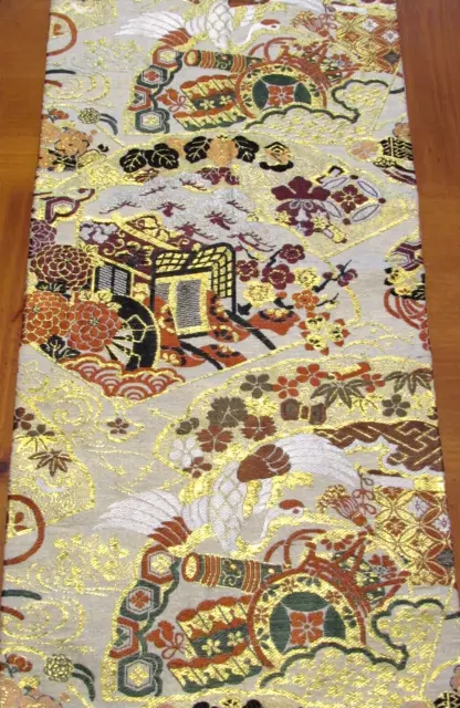 Vintage Cranes Embroidery Obi Upcycle Made in Japan 100% Silk 24in L #324A