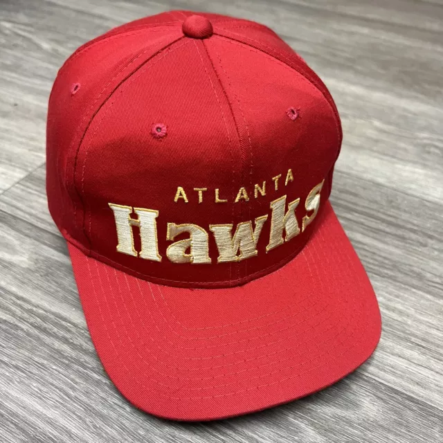 VINTAGE 90S STARTER Atlanta Hawks Snapback Hat Script Logo Cap NBA Red ...