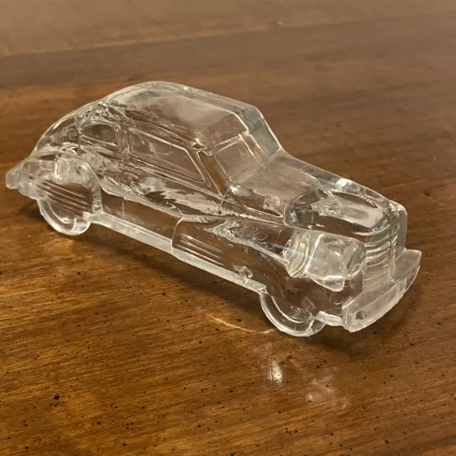 Victory Glass Figural Candy Container Vtg Streamline Auto Car 1940s Jeanette