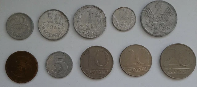Polen, 10-PRL-Münzenset, Zloty, 1973-1990, guter Zustand, Sammlerstücke.