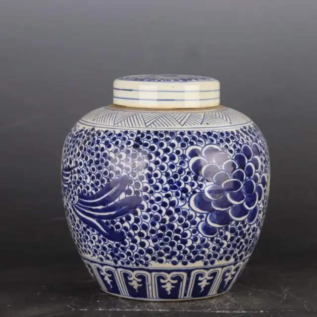 Chinese Porcelain Ming Kangxi Blue and White Phoenix Pattern Tea Caddies 8.66''