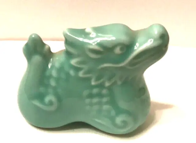 Ceramic Green Glossy Dragon Figurine Miniature 2” Mint
