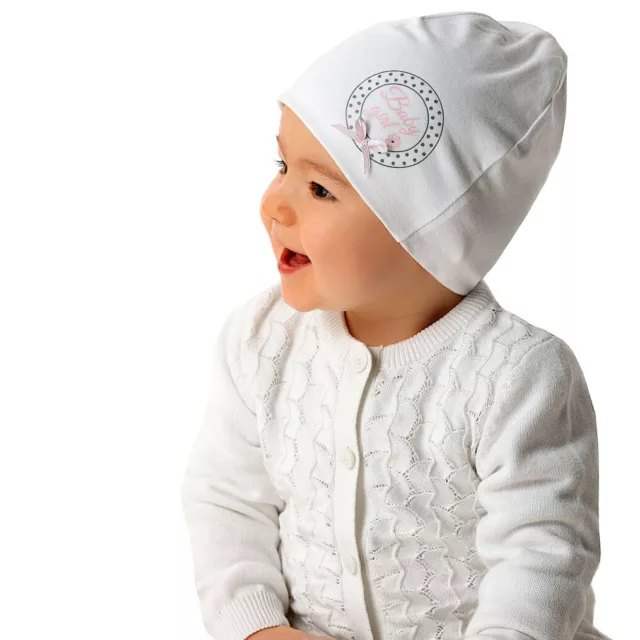 Baby Mädchen Neugeborene Mütze Sommermütze Beanie Taufmütze Baumwollmütze weiß 2