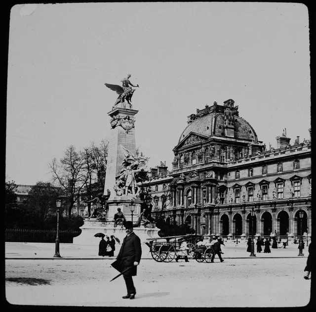 Magic Lantern Slide MONUMENT A LEON GAMBETTA THE LOUVRE PARIS C1880 PHOTO