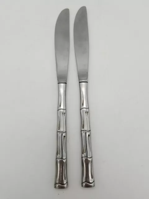 2 Dinner Knifes Rogers Stainless Flatware Citadel Bamboo Pattern Korea Vintage