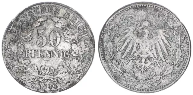 Kaiserreich 50 Pfennig J.15 1903 A schön , Rand bearbeitet  80622