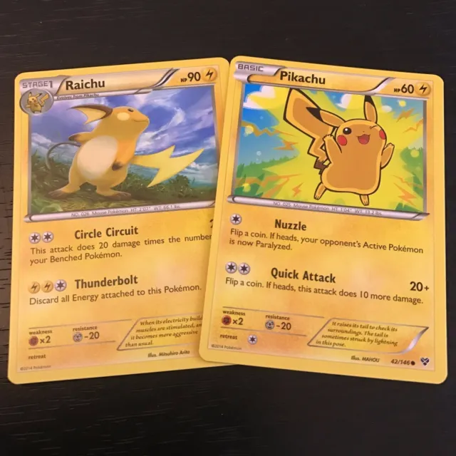 Pokemon :  Pikachu + Raichu - 2 Card Evolution Set  - Non-Holo Rare - Xy Base