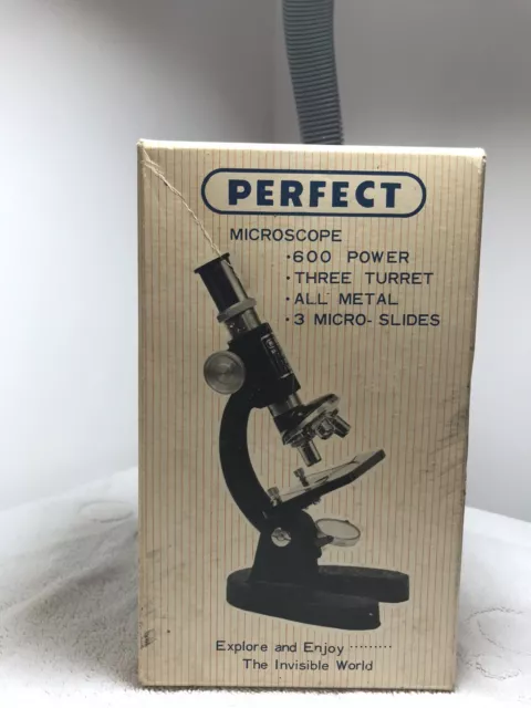 Vintage Perfect Brand Turret Microscope with Slides model 801