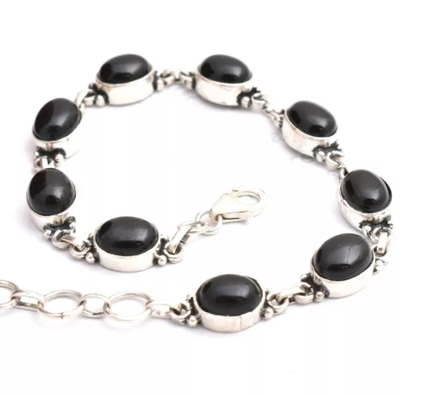 Sterling Silber Schwarz Onyx Edelstein Handgemacht Damen Armband Geschenk Für