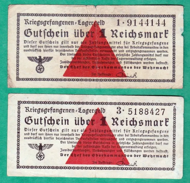 Allemagne - 2 Billets De 1 Reichsmark - Camp De Prisonniers Ww2