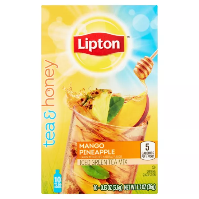 Lipton Tea & Honey To Go Packets MANGO PINEAPPLE Green Tea 1 Box, BBD 10/22 READ