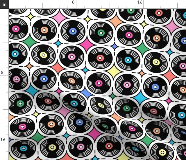 Retro Music Colorful Funky 70S Vintage CDs Spoonflower Fabric by the Yard