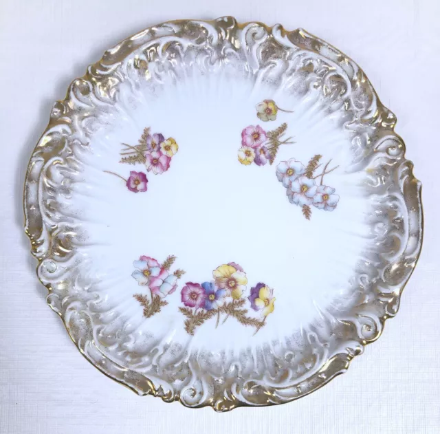 DRESDEN Germany Plate Red Crown Mark Gold Gilt Ruffle Edges Flower Rare 9"