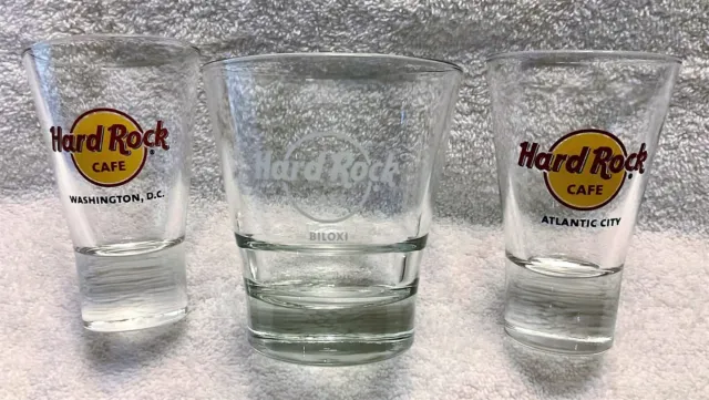 Hard Rock Cafe Lot Of 3 Various Glasses Washington Dc Atlantic City & Biloxi