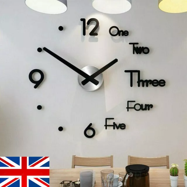 Frameless DIY Wall Mute Clock 3D Mirror Surface Sticker Home Office Decor UK