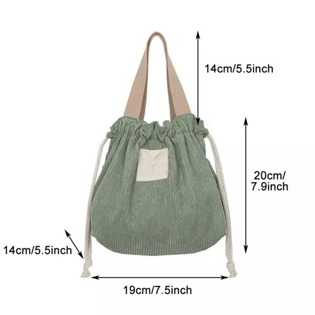 Japanese Style Women Girl Camping Lunch Bag With Drawstring Corduroy Canvas