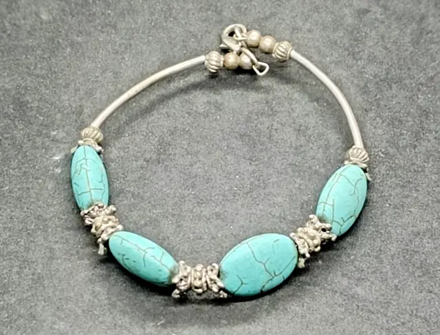 Bracelet de perles turquoise bleues chinoises sculptées à la main,...