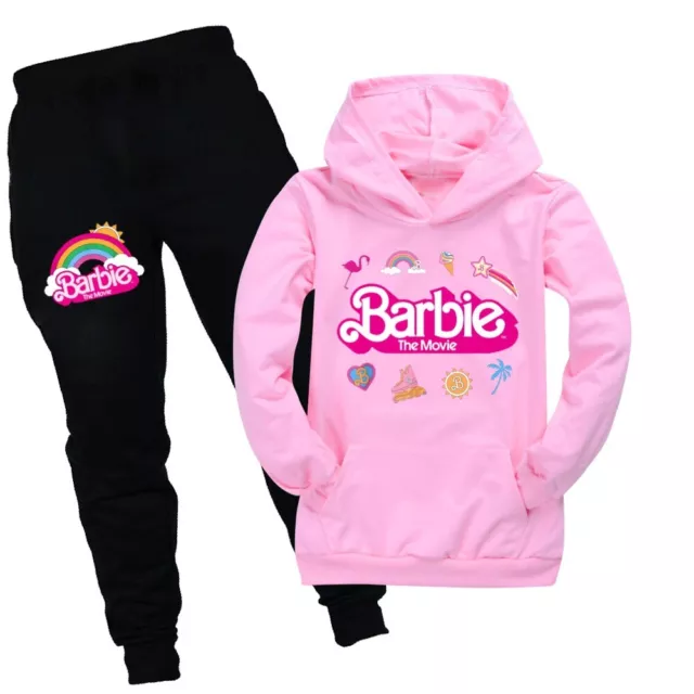 2PCS Kids Girls Barbie Hoodies Casual Jumper Sweatshirt Tops Pants Outfits Sets 3