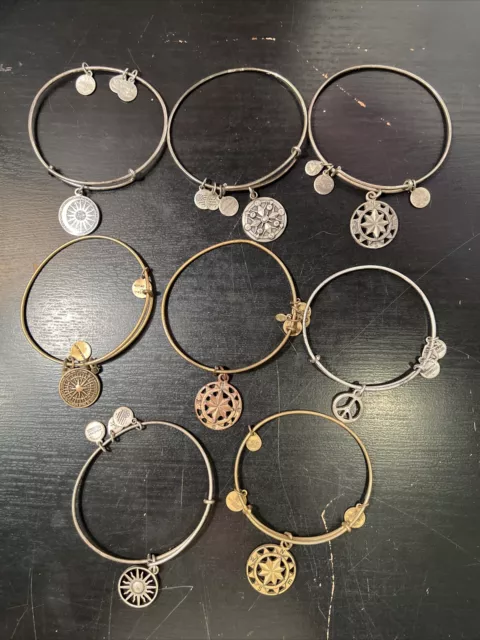 8x Alex and Ani Charm Bracelet Lot - Sun Moon Compass Celestial Peace Symbol