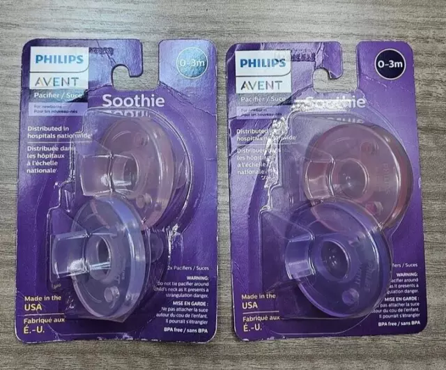 LOT OF 2 Philips Avent Soothie Pacifier 0-3 Months Purple Pink T22