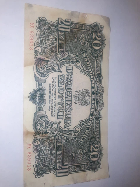 Poland 20 Zlotych 1944 Banknote
