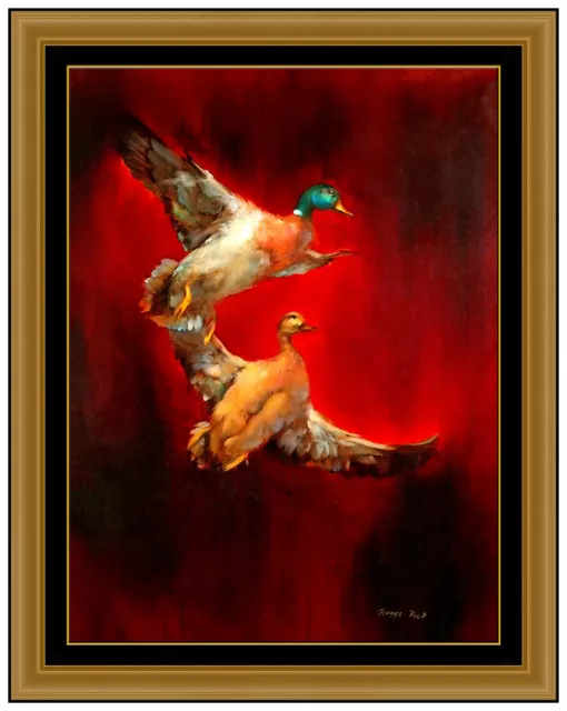 George Dick Original Oil Painting On Board Ducks Birds Landscape Signed Artwork