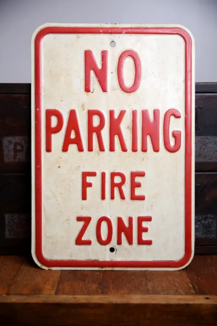Vintage No Parking Sign Fire Zone Heavy embossed metal street sign firefighting