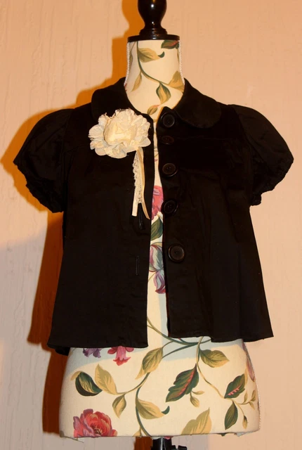 Asos Black Swing Jacket Coat Short Sleeves Cream Lace Flower Corsage UK 10 38 6